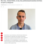 22 juillet : Erwan fichet 17 ans bac professionnel mention très bien au lycée la Briquerie